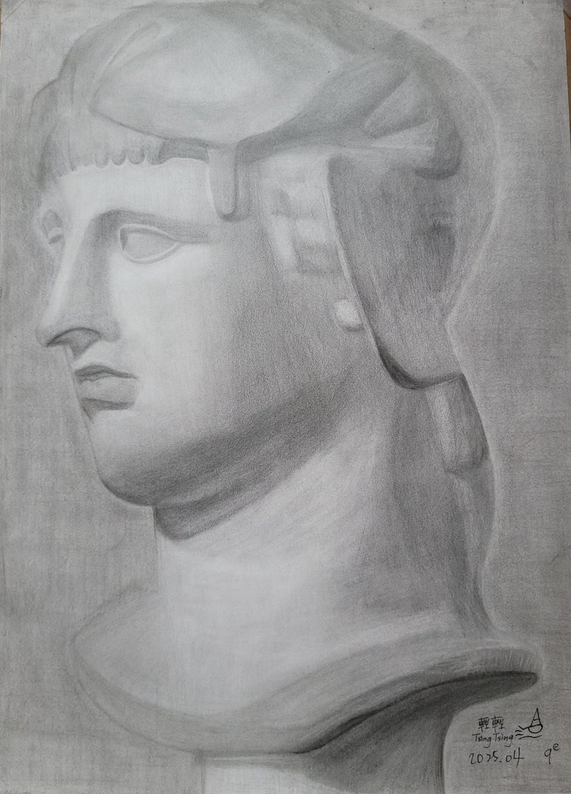 狮冠女神石膏像素描 手绘原稿 - 摆饰 - 纸 黑色