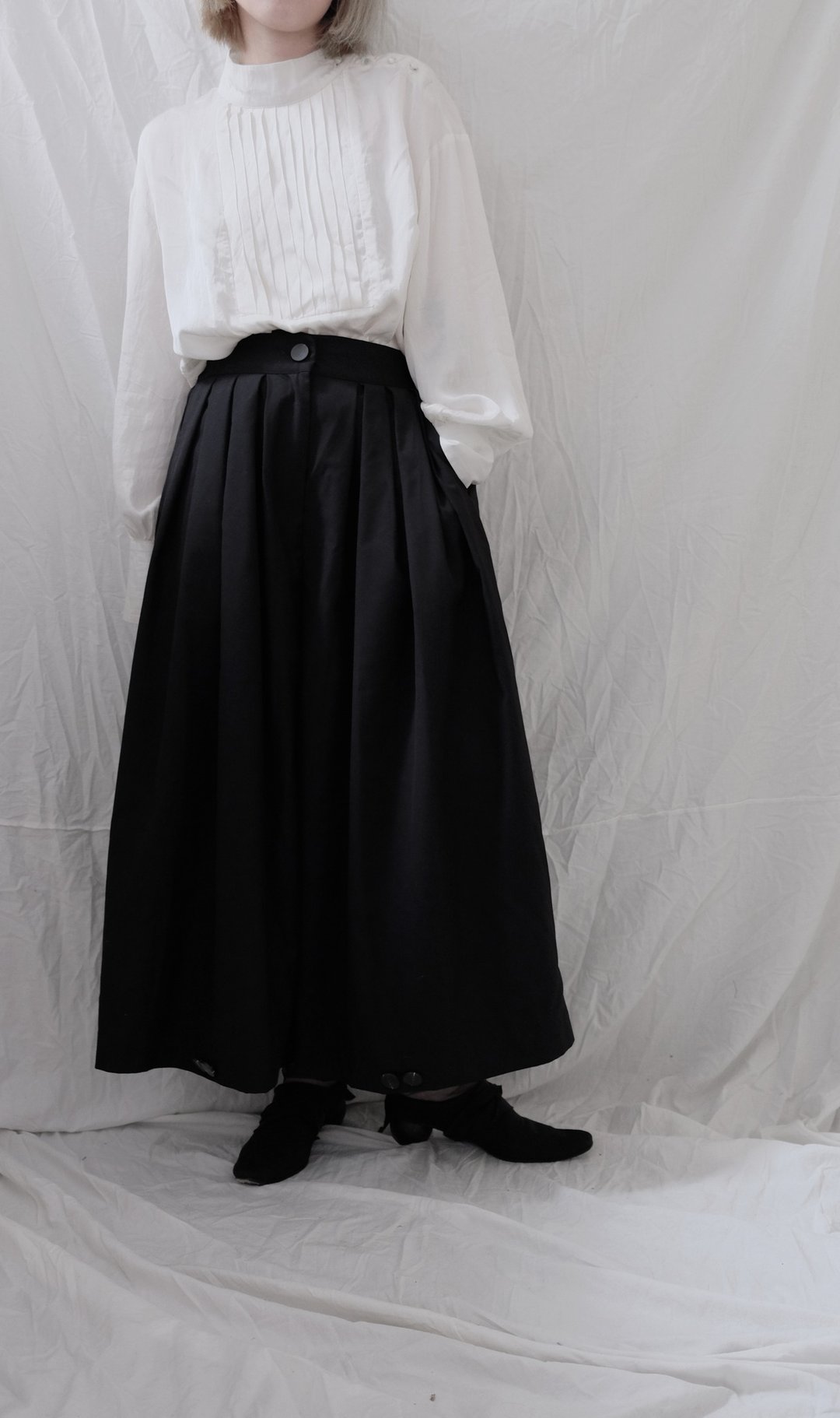 Fold pleated trouser  百褶多穿法阔腿裤 - 女装长裤 - 棉 黑色