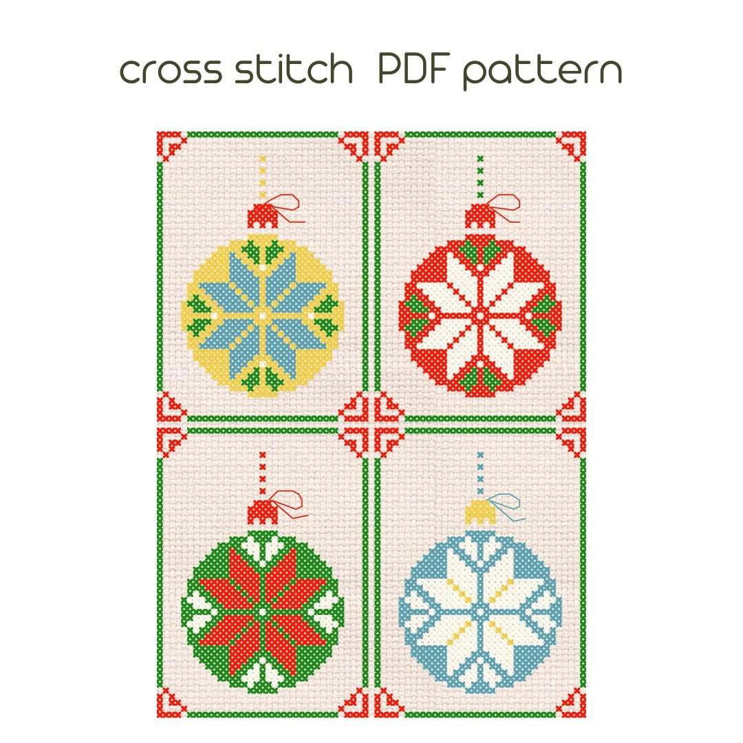 十字繡圖案 Christmas ball cross stitch PDF Winter ornament cross stitch /176/ - 手工艺教程/工具书 - 其他材质 