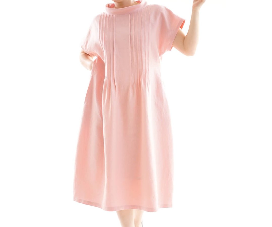 Linen / linen dress / midi dress / pin tuck / loose fitted dress / pink / a81-18 - 洋装/连衣裙 - 棉．麻 粉红色