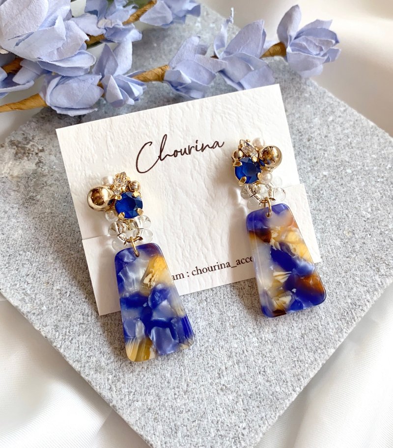 Navy & Gold bijou Clip-On, earrings - 耳环/耳夹 - 其他金属 蓝色