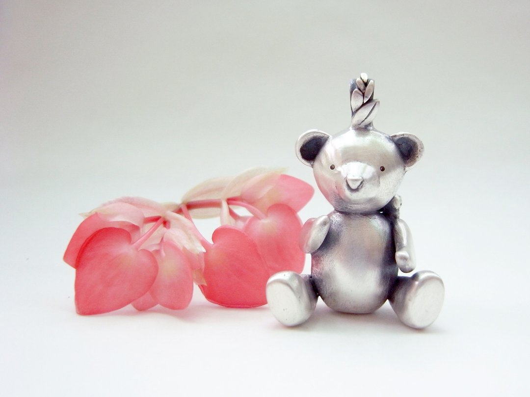 蜜蜂 泰迪熊 Teddy bear | 纯银项链坠子 | 手工限量 附蜡绳 - 项链 - 银 灰色