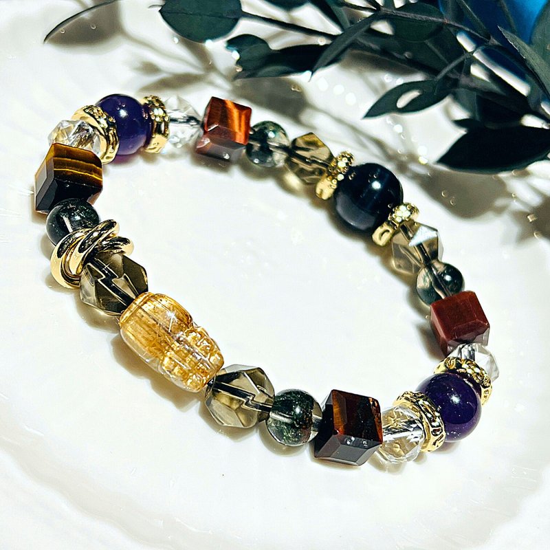 carina accessories 男款 进满丝钛晶貔貅 水晶手链 招财 事业 偏 - 手链/手环 - 水晶 金色