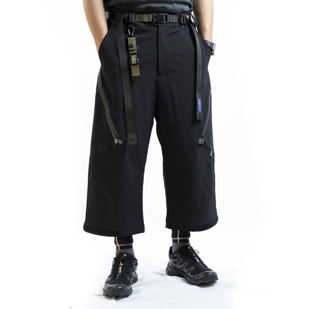 机能武士裤 阔腿透气防泼速干工装潮流休闲七分裤子 - 男士长裤 - 聚酯纤维 黑色