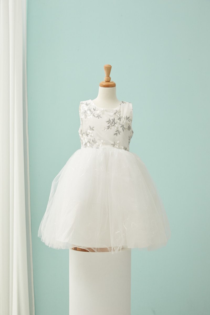 HAO.HAO kids 银绣花蓬纱裙 - 童装礼服/连衣裙 - 其他材质 白色