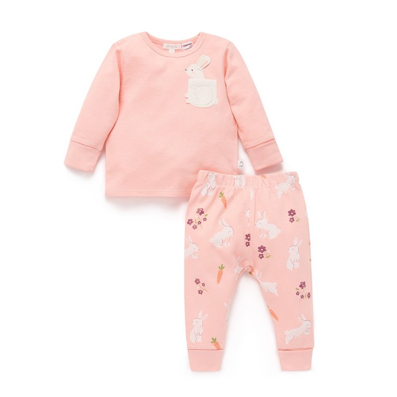 澳洲Purebaby有机棉女童长上衣裤套装 6M-4T 粉橘小兔 - 童装上衣 - 棉．麻 