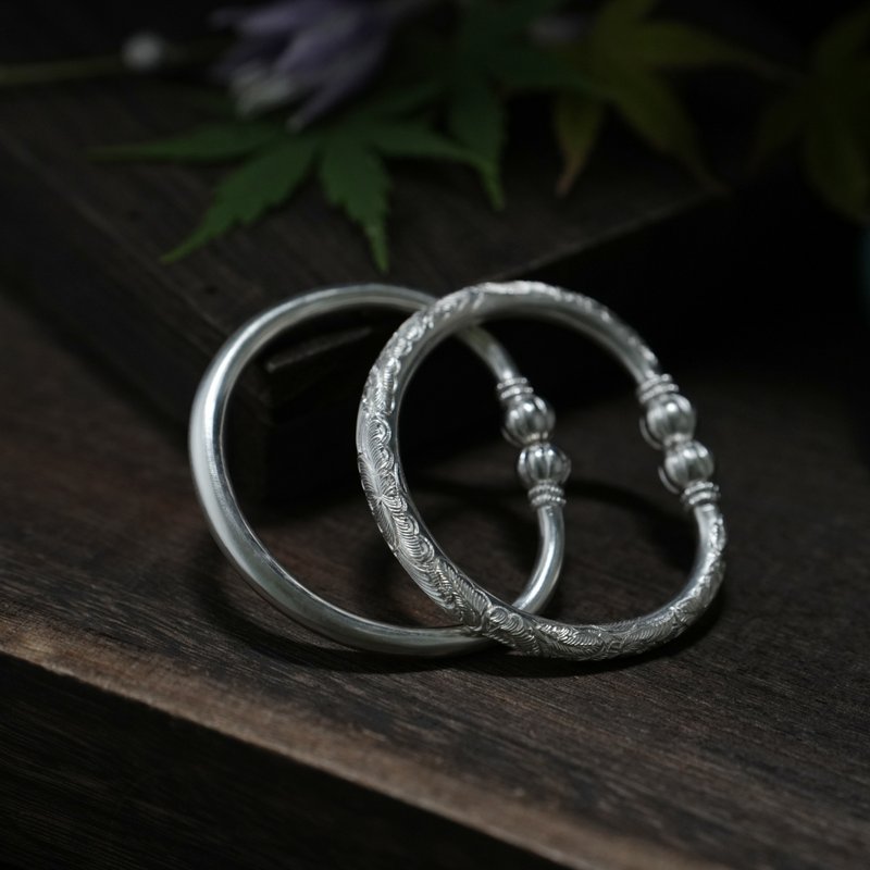 手工南瓜头马蹄形纯银手环 - 手链/手环 - 纯银 银色