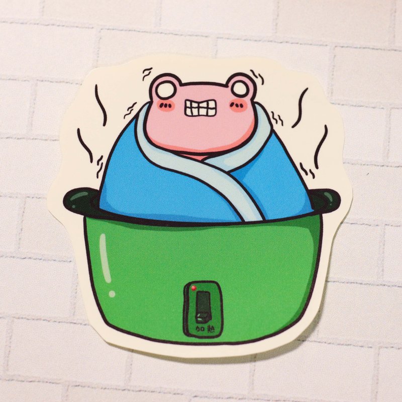【蛙蛙系列】有国宝的保温真好/ 防水贴纸 - 贴纸 - 纸 绿色