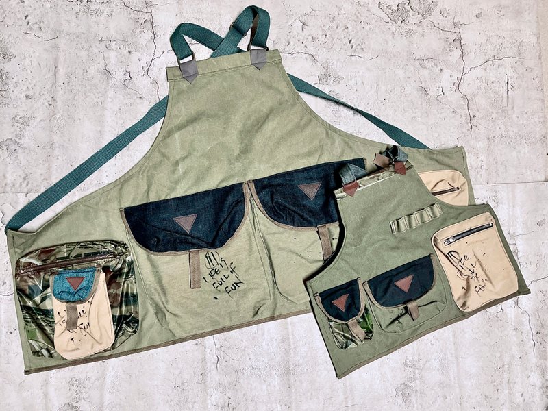 手工制作牛仔拼接工装造型小童儿童围裙 - 围裙 - 棉．麻 