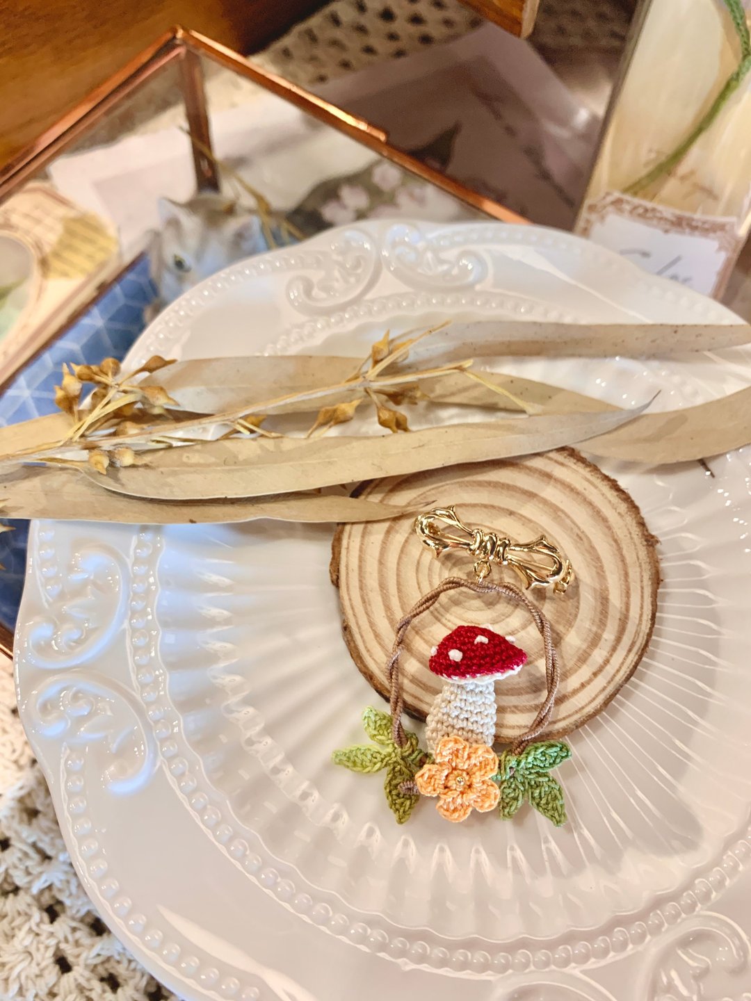 Mushroom 小蘑菇 钩织 编织 胸针 襟针 小吊饰 可定制 - 胸针 - 棉 多色