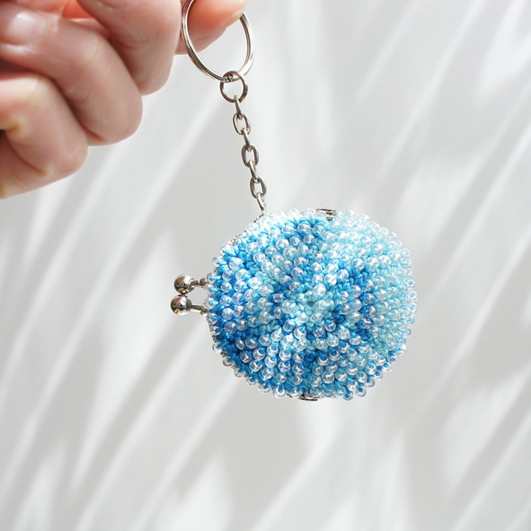 Ba-ba handmade Beads crochet mini-coinpurse No.883 - 零钱包 - 其他材质 蓝色