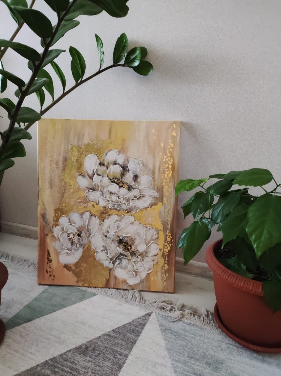 金中的白花 - 海报/装饰画/版画 - 棉．麻 金色