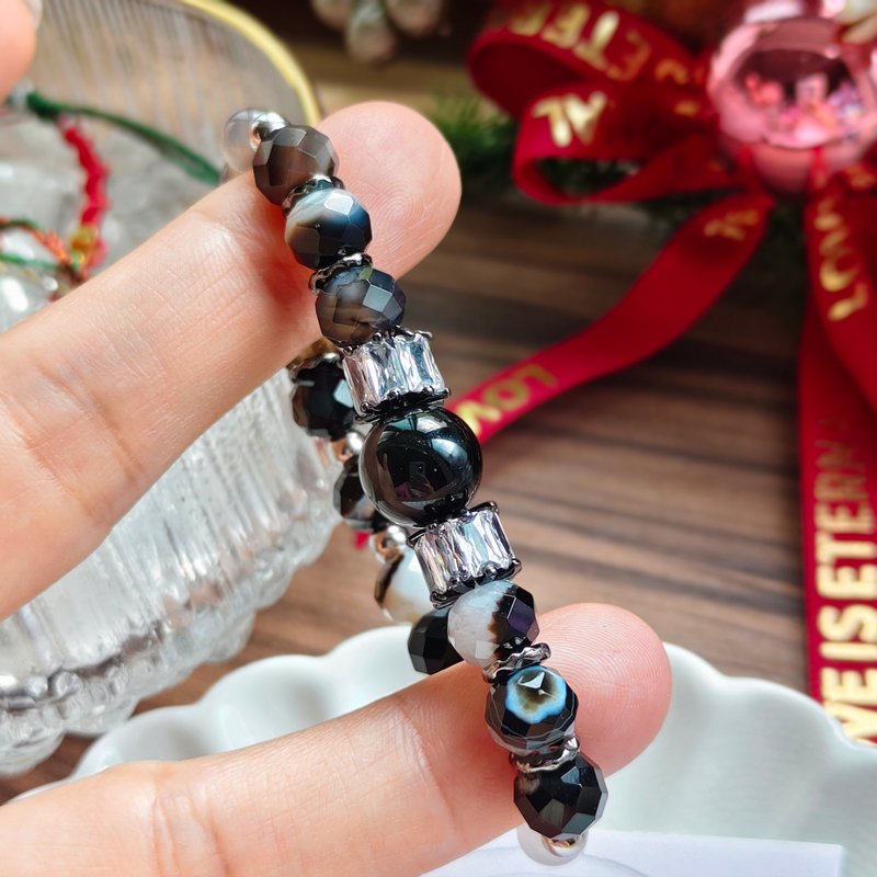 【彩曜石x波斯湾玛瑙x紫烟玛瑙x白玛瑙水晶手链 】好运提升 - 手链/手环 - 水晶 黑色