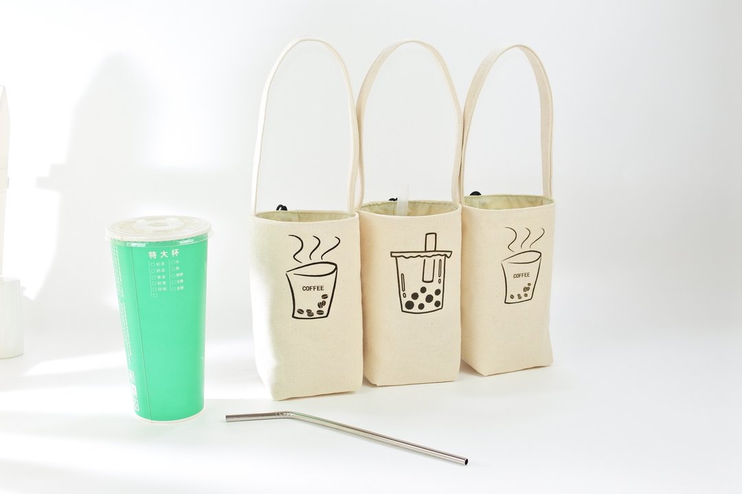 珍珠奶茶 咖啡图案 帆布 饮料提袋 可收纳 - 随行杯提袋/水壶袋 - 棉 