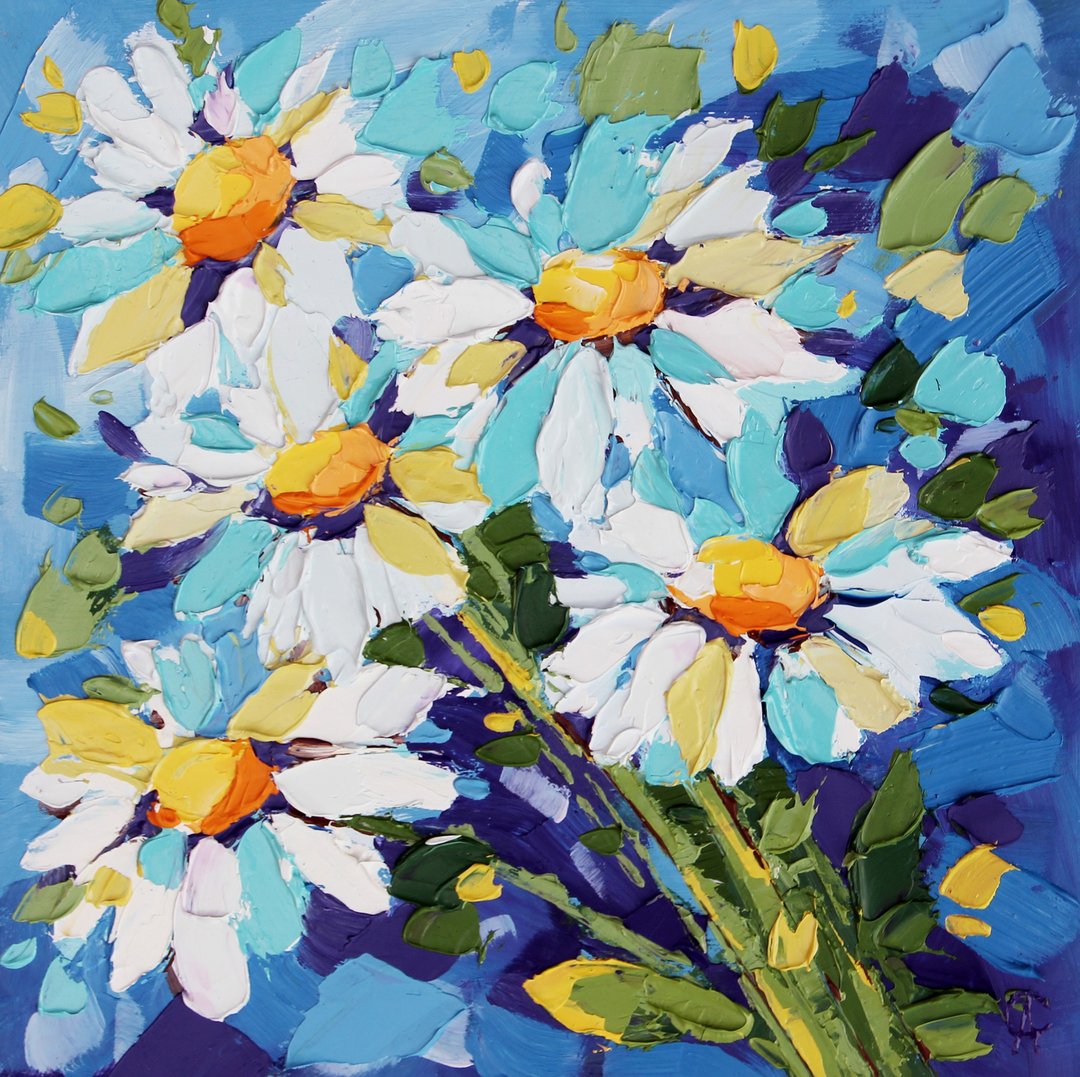 雏菊绘画花卉原创艺术浮雕艺术品乡村装饰品 - 海报/装饰画/版画 - 其他材质 蓝色