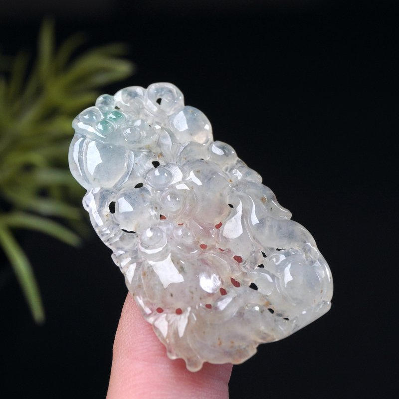 冰种飘绿花翡翠荷包有鱼项链 | 天然缅甸玉翡翠A货 | 送礼 - 吊饰 - 玉石 多色