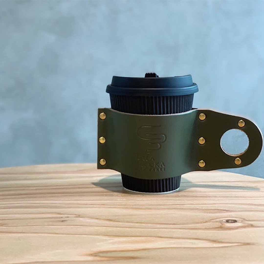 [Free Shipping] Drink holder leather sleeve made in japan / Leather sleeve for drink holder - 随行杯提袋/水壶袋 - 真皮 绿色