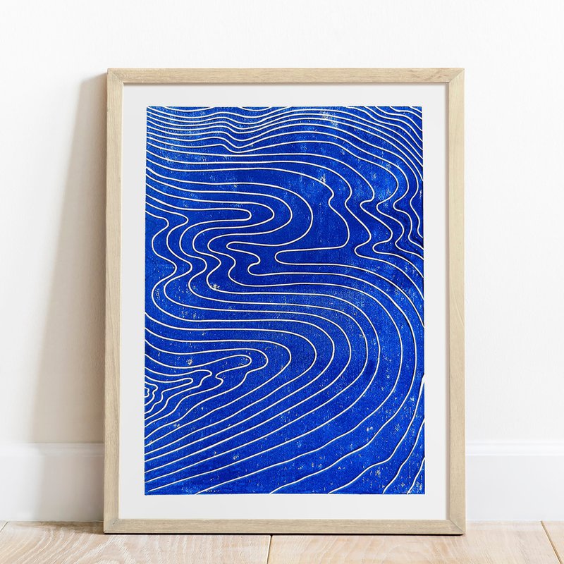 日本抽象蓝色水亚麻布印刷航海壁挂艺术品装饰 - 墙贴/壁贴 - 纸 蓝色