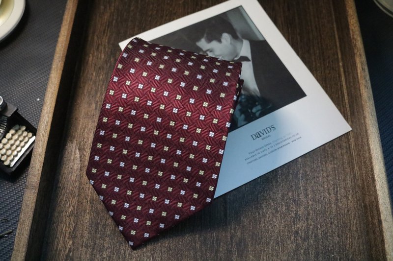 酒红色小碎花真丝领带婚礼新郎百搭necktie - 领带/领带夹 - 丝．绢 红色