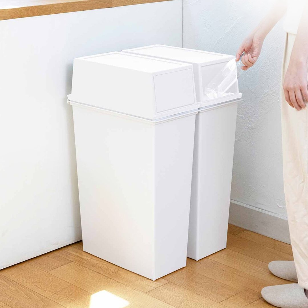 日本天马 日本制 e-LABO深型推掀式垃圾桶-45L - 收纳用品 - 塑料 白色