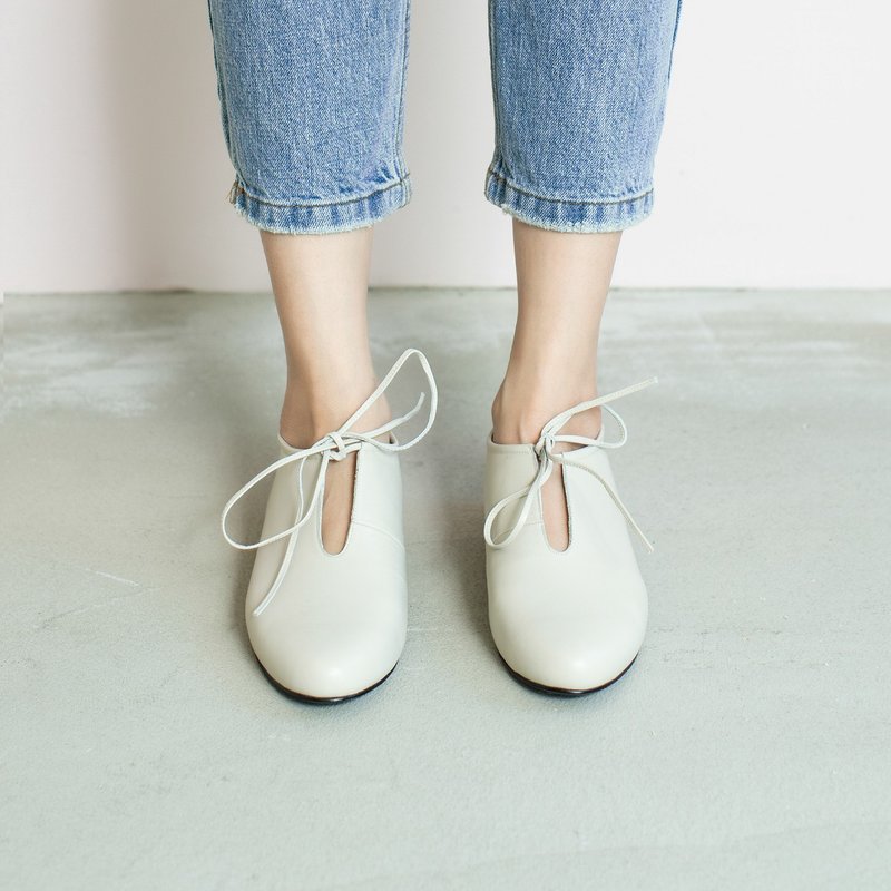 软软枕头足感!舒缓U口绑带鞋 米白 全真皮 MIT -热杏仁 - 其他女款皮鞋 - 真皮 咖啡色
