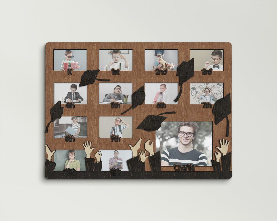 Personalized graduation photo frame collage Custom color graduation wall decor - 墙贴/壁贴 - 木头 咖啡色