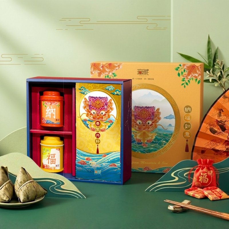 C3【无藏】端午公益礼盒【纳福】精美方盒组 (2 茶 +1 千层棒) - 茶 - 新鲜食材 多色