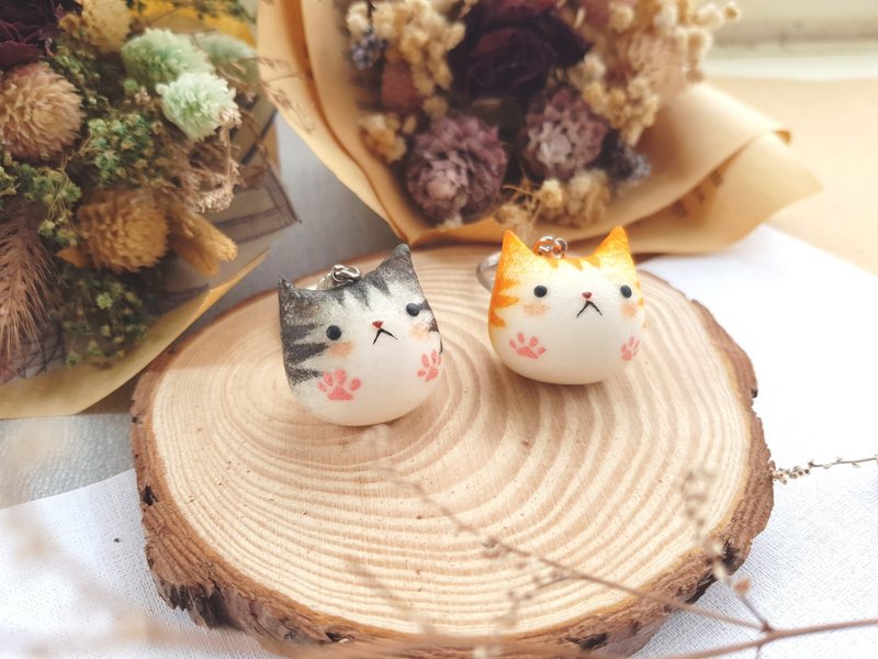 猫咪小肥仔 黏土钥匙圈 - 钥匙链/钥匙包 - 粘土 白色