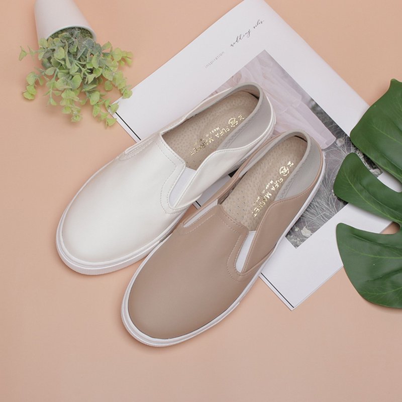 撞色拼接两穿式懒人鞋 1BC77 - 芭蕾鞋/娃娃鞋 - 人造皮革 白色