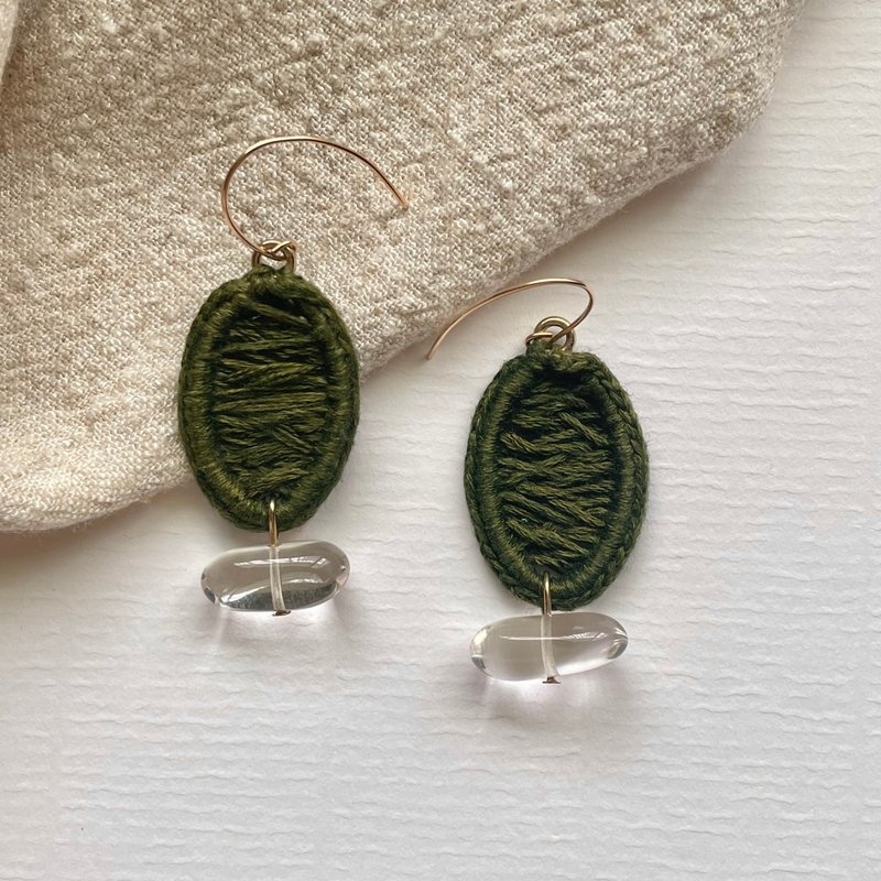 耳饰 • 茶夫人 • 天然白水晶 • 14kgf - 耳环/耳夹 - 水晶 绿色