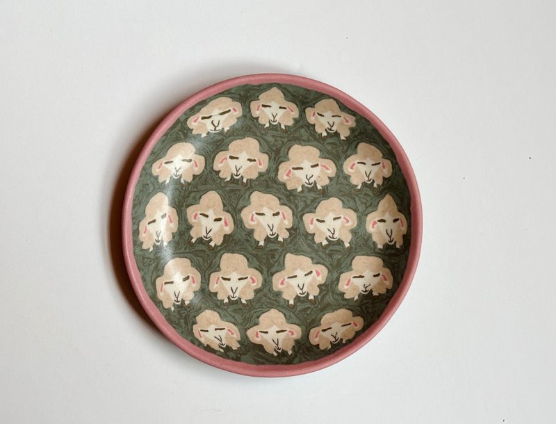 绞胎瓷盘一桃莉羊 - 盘子/餐盘/盘架 - 瓷 绿色