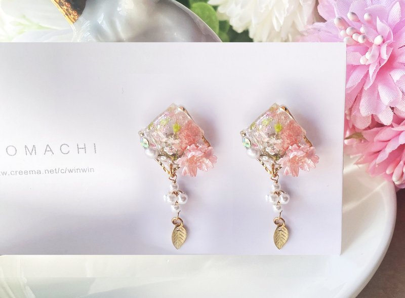 rose - 耳环/耳夹 - 植物．花 粉红色