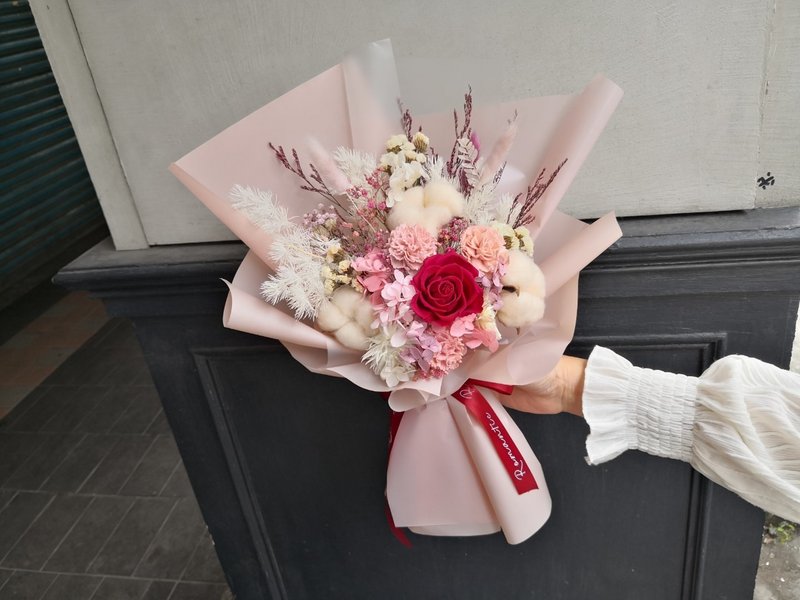 情人节 韩式 永生玫瑰花束 平价 送礼 告白 永生白粉玫瑰 求婚花 - 干燥花/捧花 - 植物．花 粉红色