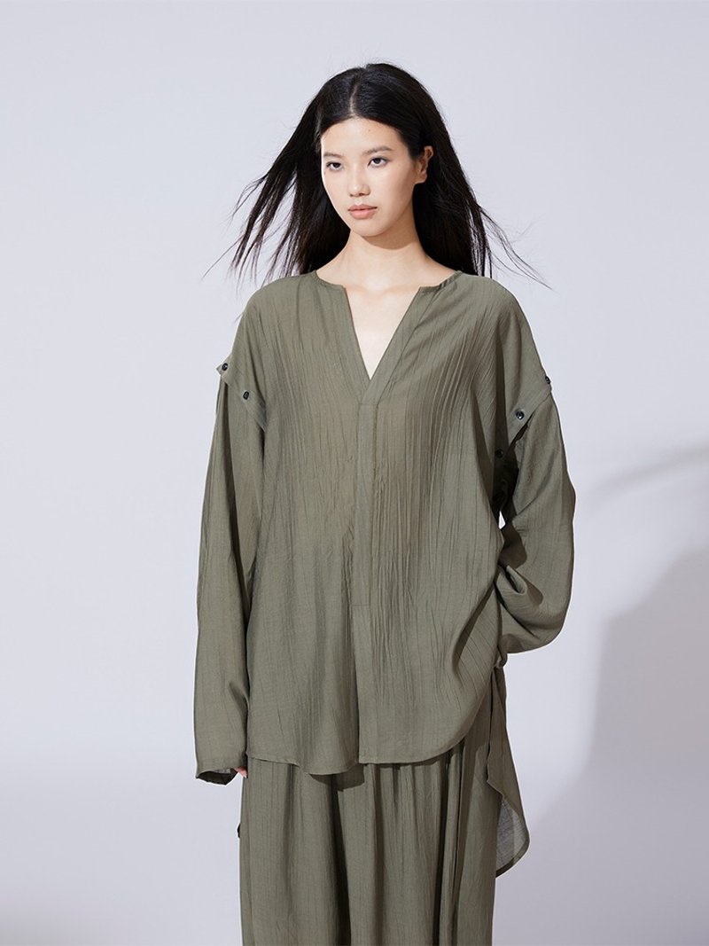 可拆卸袖子衬衫上衣男女 - 女装衬衫 - 其他材质 