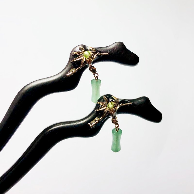 【若桑 】幽篁。天然橄榄石/青竹/黑檀木簪。盘发发簪。8月诞生石 - 发饰 - 半宝石 绿色