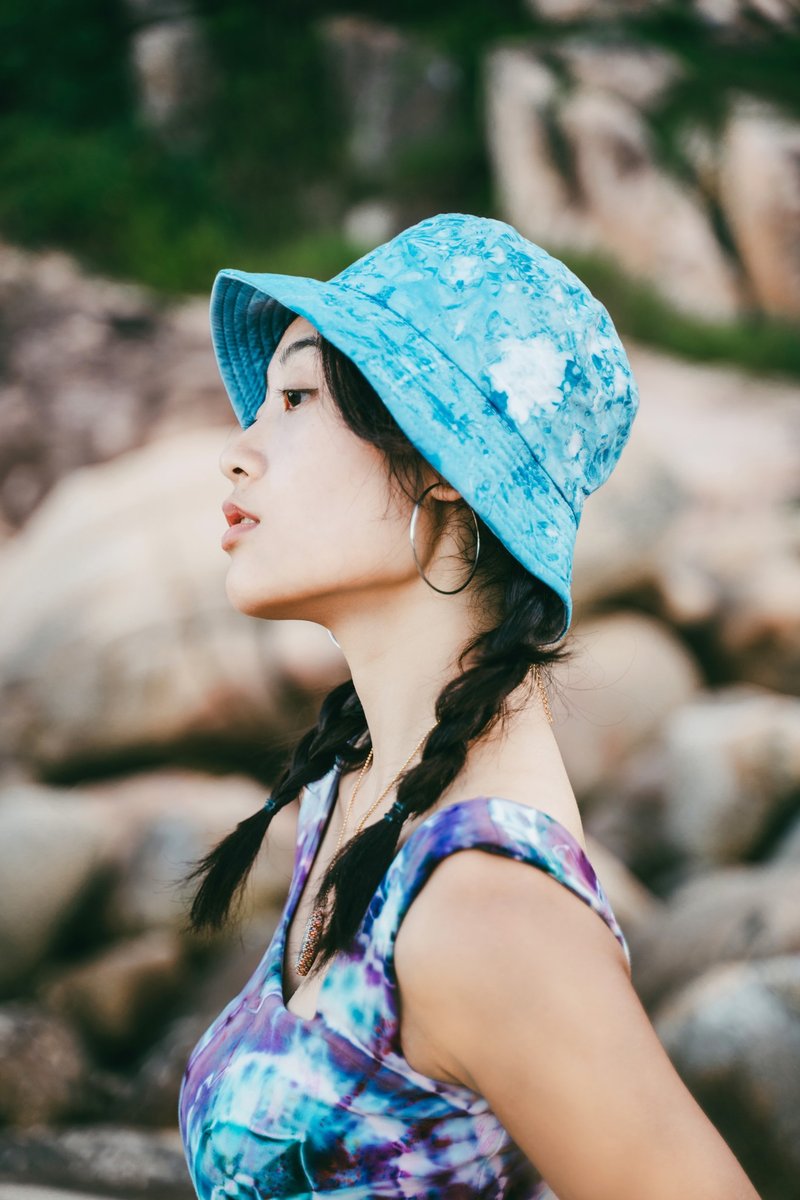 手工蓝染渔夫帽 - 帽子 - 棉．麻 蓝色