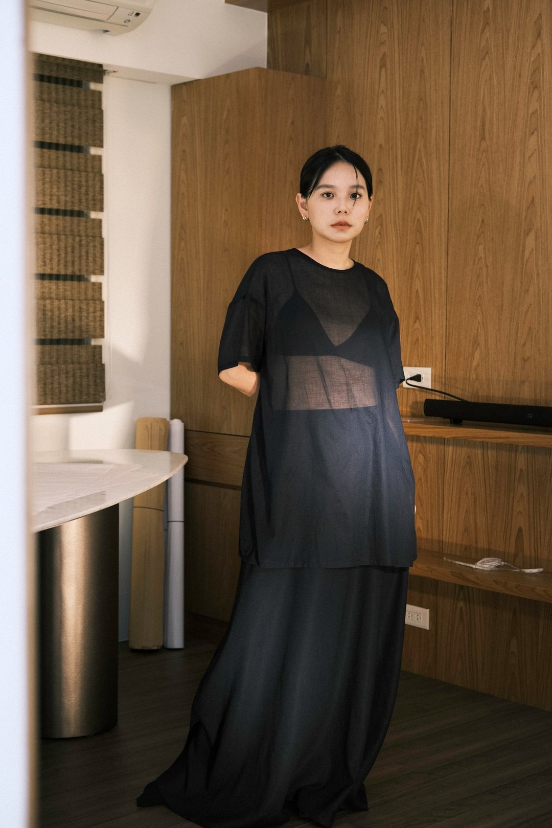 淡 棉质绑带上衣/罩衫  暗蓝 - 女装上衣 - 棉 蓝色