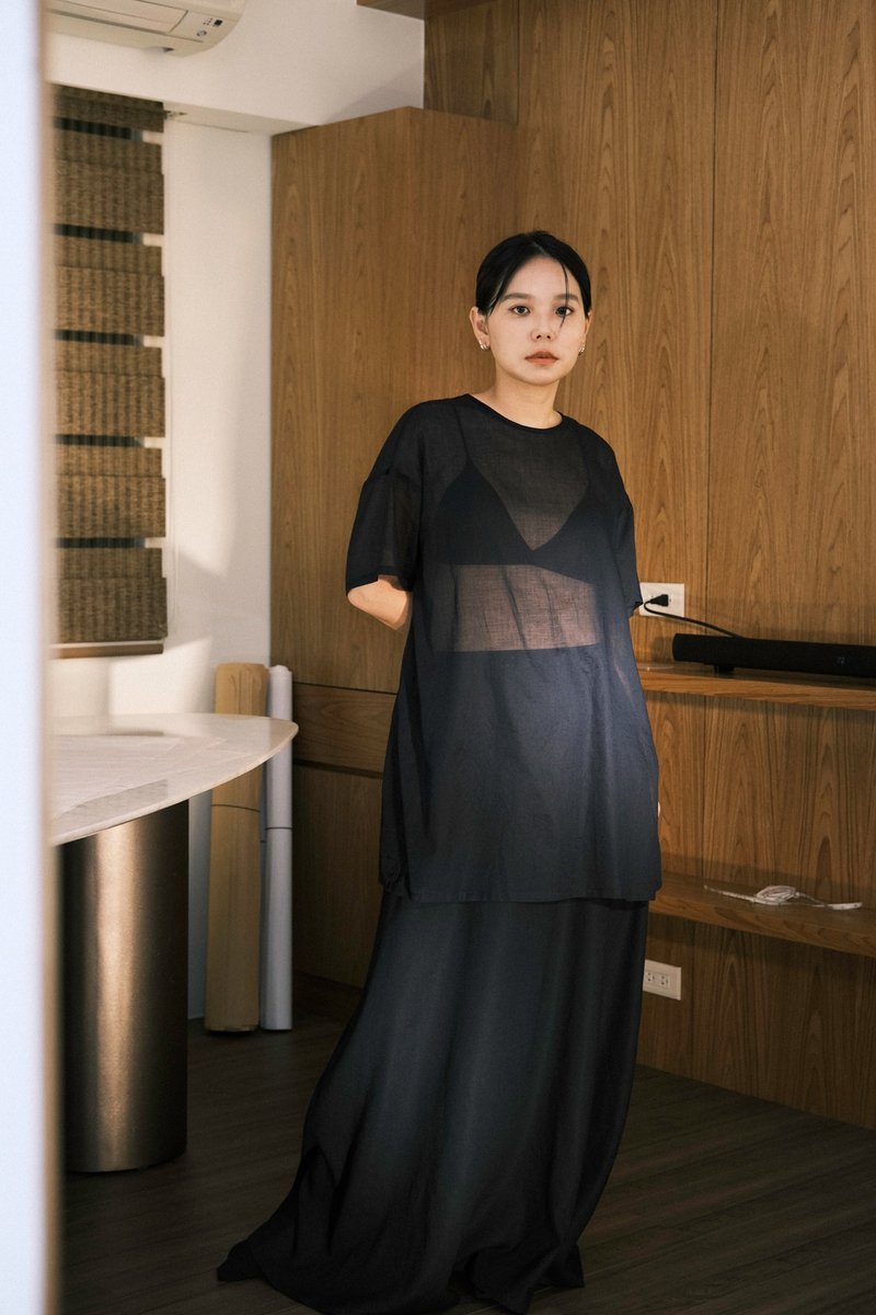 淡 棉质绑带上衣/罩衫  暗蓝 - 女装上衣 - 棉．麻 蓝色