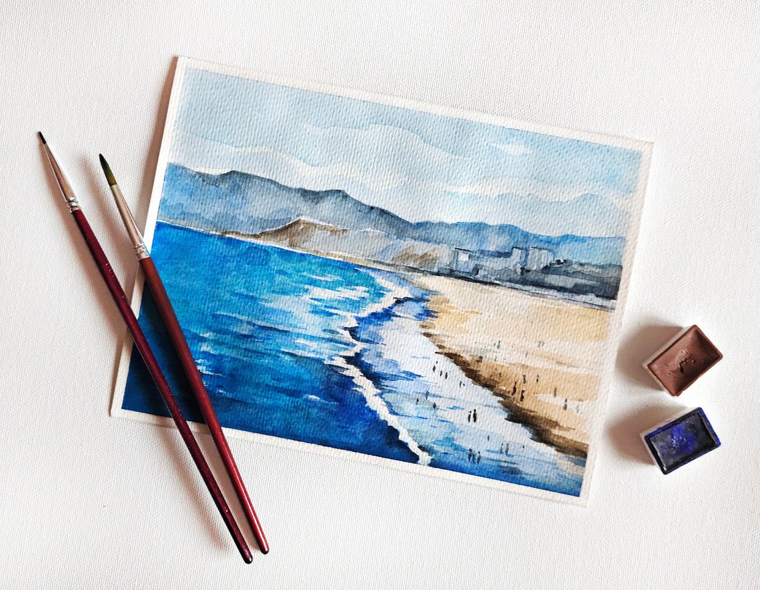 海岸画 / 绘画 / 水彩画 / 原画 / 手工画 / 画 / 海景 / 风景 - 海报/装饰画/版画 - 纸 蓝色