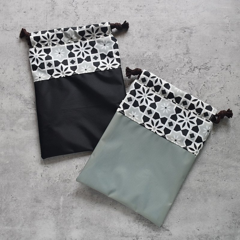 旅行防水束口收纳袋16x20_花砖黑 - 束口袋双肩包 - 尼龙 灰色