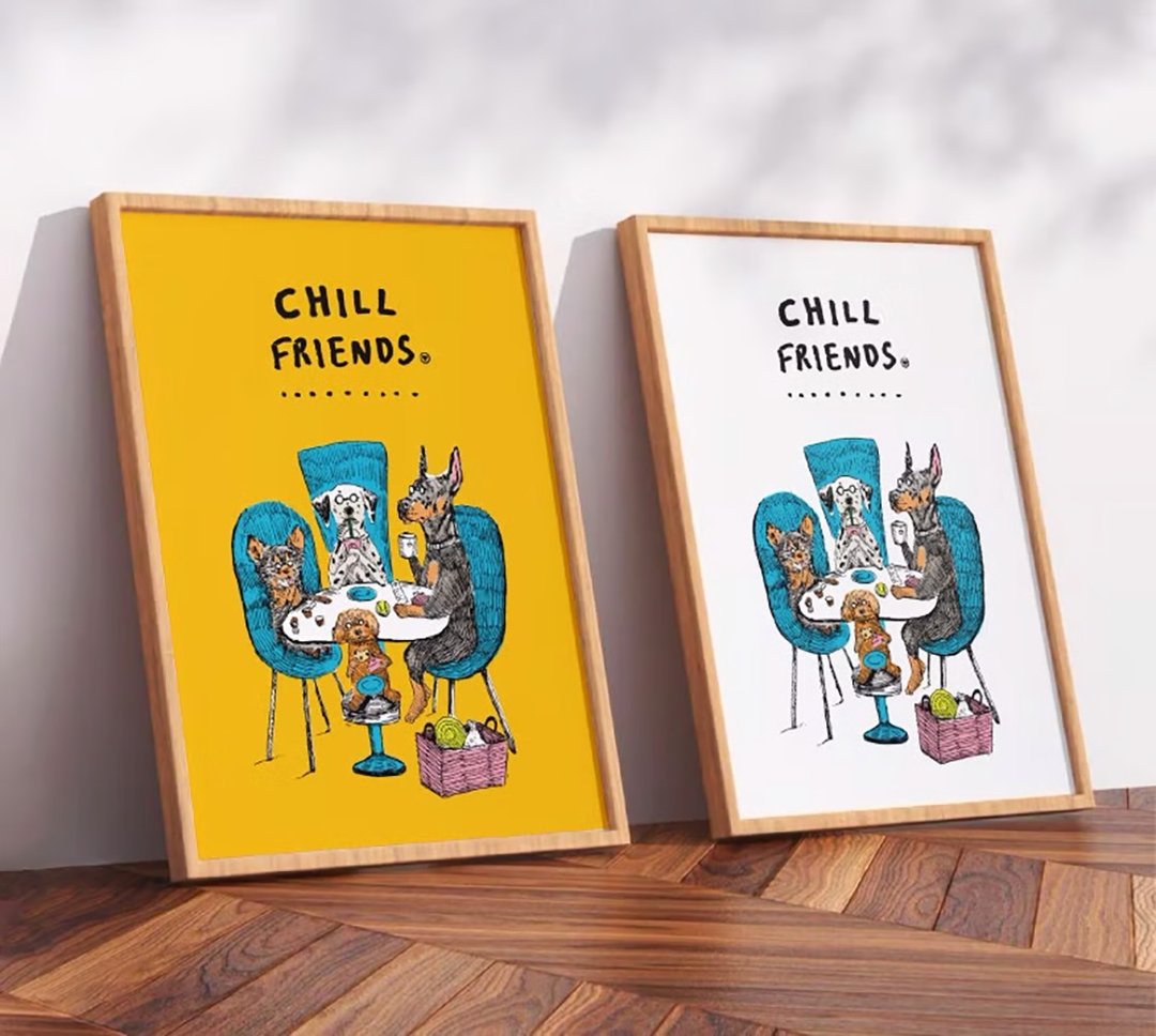 CHILL FRIENDS 狗狗聚会 / 原创海报 / A4 或 A3 尺寸 - 海报/装饰画/版画 - 塑料 白色