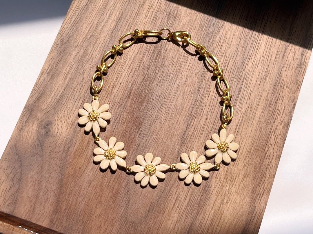 奶黄色雏菊花手链~Daisy  Bracelet - 手链/手环 - 珐琅 
