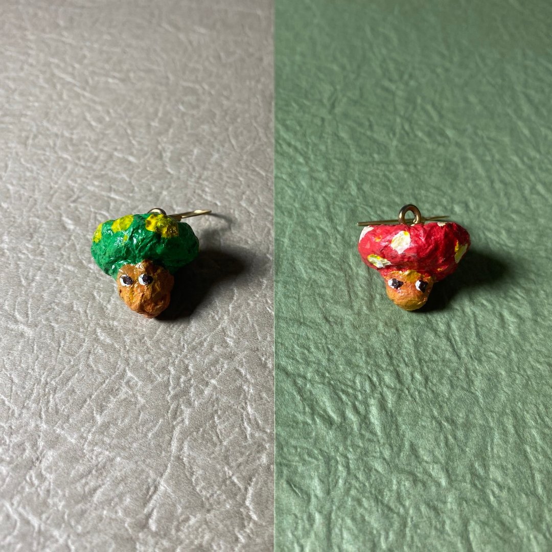蘑菇好朋友手作耳环 - 纸浆陶土耳环 毕业礼物 - 耳环/耳夹 - 纸 红色