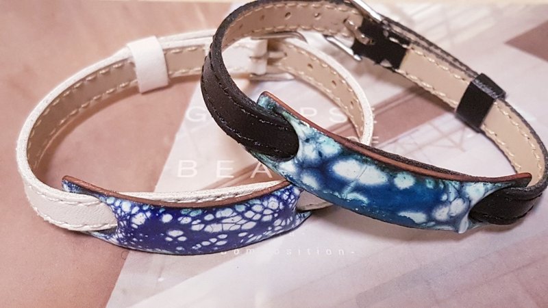 珐琅手作│喷釉珐琅+皮革复合媒材手环 │文化币│台南旅游 - 金工/饰品 - 珐琅 