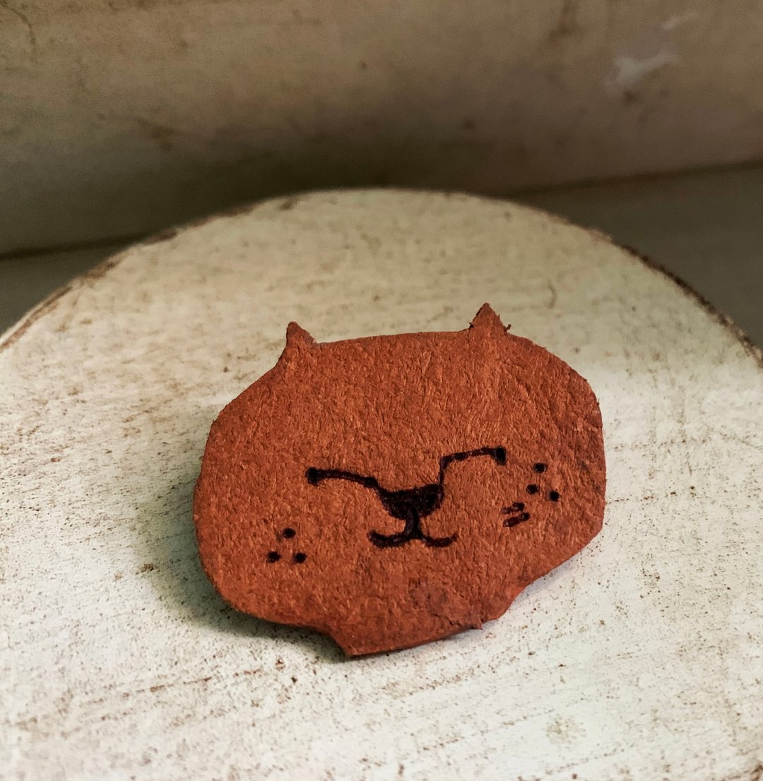 Cat 猫 复古 皮革 别针 胸针 - 胸针 - 真皮 