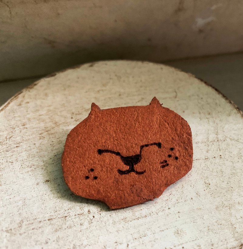 Cat 猫 复古 皮革 别针 胸针 - 胸针 - 真皮 