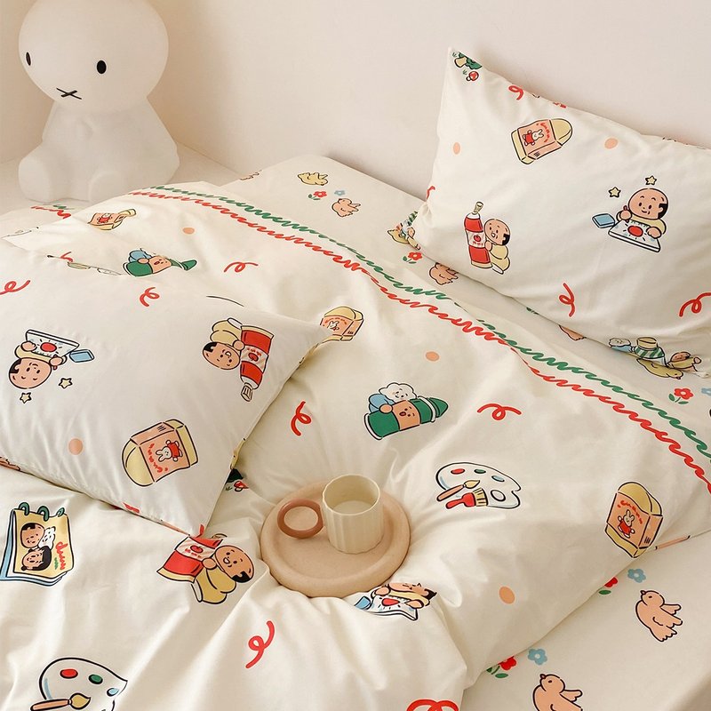 米色底画画可爱纯棉寝具床上四件套 - 寝具 - 棉．麻 多色