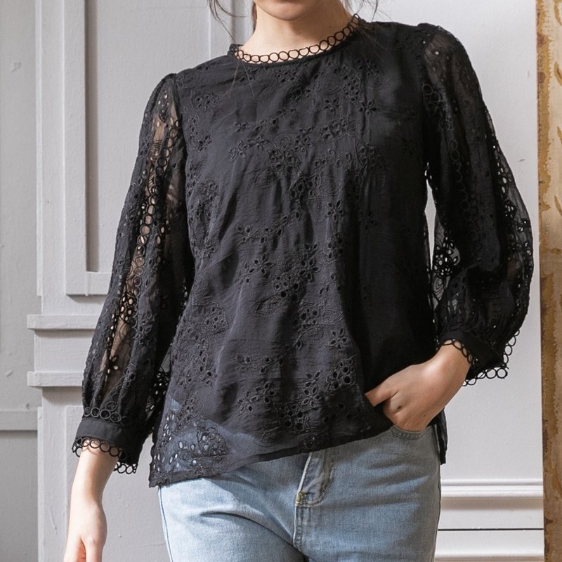 优雅百搭蕾丝上衣   黑 - 女装上衣 - 聚酯纤维 黑色