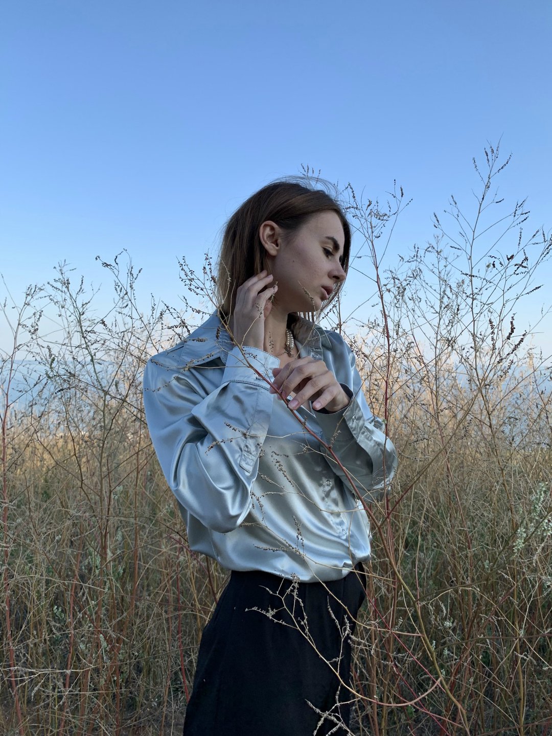 SATIN Blouse, Office Silk Shirt, Long Sleeves Blouse, Formal Gray Satin Shirt - 女装衬衫 - 其他材质 银色