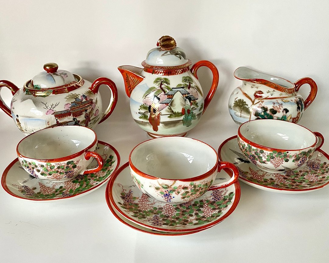 中国古董瓷器茶具三人份20世纪初中国手绘 - 茶具/茶杯 - 瓷 多色
